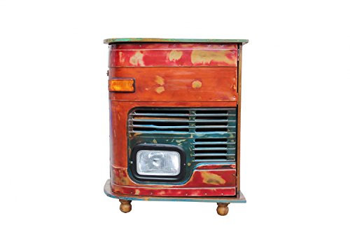 Sit Möbel LKW-Kommode/Barschrank, This & That, LKW-Kühlergrill mit Deckplatte BZW. Rückseite aus Buntem Altholz, Rot, Deckplatte Bunt, Innen 1 Boden
