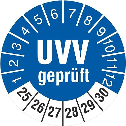 100 Prüfplaketten UVV geprüft Prüfung 30 mm Prüfetiketten 2025-2030