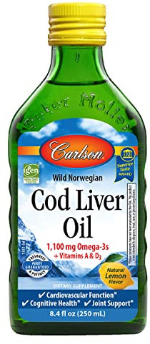 Carlson Labs Norwegian Cod Liver Oil, 1100mg Natural Lemon, 250 ml (Pack of 1)