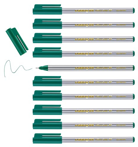 edding 89 - Fineliner - grün - 10 Stifte - extrafeine Rundspitze 0,3 mm - dünner Faserschreiber für feines und präzises Schreiben, Unterstreichen, Zeichnen - für Büro, Schule und Zuhause