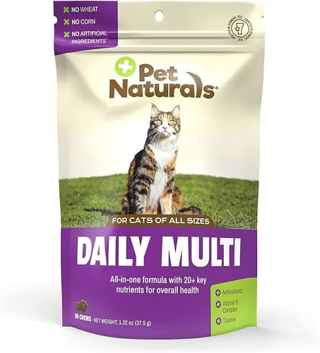 Pet Naturals Daily Multi Multivitamin Soft Chews for Cats, Vet Formulated with Biotin, Taurine, Calcium, and Arginine, Gentle Formula, Fish, 30 Count