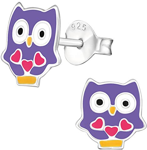 JAYARE Ohrringe Mädchen Eulen 925 Sterling Silber lila Kinder Ohrstecker