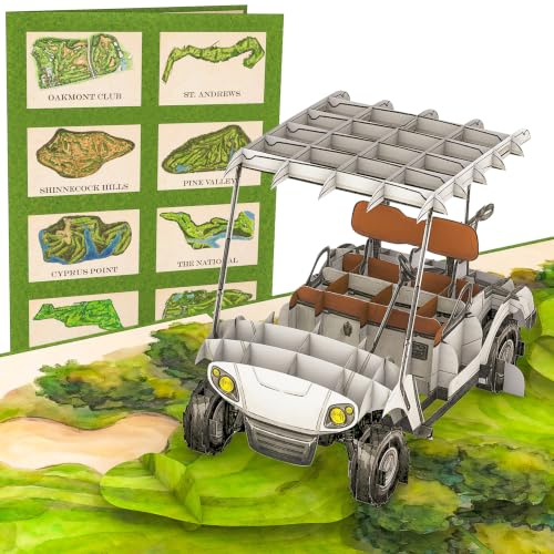 PopLife Golf Cart 3D Pop Up Card – Premium Golfing Greeting Card for Dad, Husband, Grandpa, Son – Father’s Day, Birthday, Retirement, Anniversary, Valentine’s Day – Unique Golf Gift Card for Men