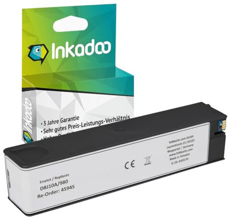 Inkadoo Tinte f r HP D8J10A / 980 Schwarz Kompatibel OfficeJet Enterprise Color X 555 DN, Color Flow X 585 DN, Color X 555 DN, ca. 10.000 Seiten Tintenpatrone, Druckerpatrone, Patronen, Druckertinte