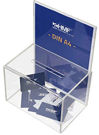 HMF 46916 Acryl Spendenbox mit Blatteinschub | 22 x 15 x 15 cm | DIN A4 | Transparent