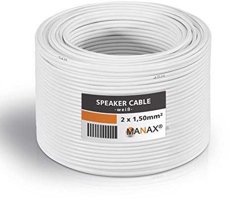 MANAX® Cable para altavoz (2 x 1,5 mm², 20 m), color blanco
