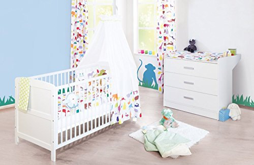 PINOLINO Babyzimmer Sparset Viktoria breit, Kinderbett und breiter Wickelkommode, weiß