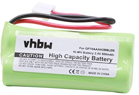 vhbw Ni-MH batteria 800mAh (2.4V) per cordless telefonia fissa telefono sostituisce 2SNAAA60HSJ1, 2SN-AAA60H-S-J1, 2SNAAA65HSJ1, 2SN-AAA65H-S-J1.