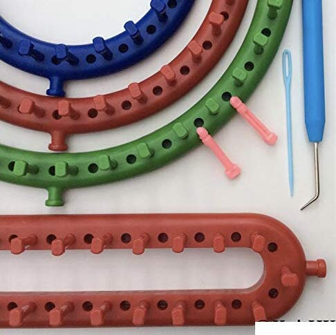 KnitUK Knitting Loom Assortment Set of 4: 1 Long + 3 Round Looms. with Pink Extra-pegs to be Fitted.