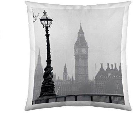 etérea Baumwolle Dekokissen Big Ben Vintage Grau 40x40 cm - Dekorativer Kissenbezug ohne Füllkissen - Oekotex Standard Kissenhülle für Sofa Wohnzimmer Schlafzimmer mit Reißverschluß