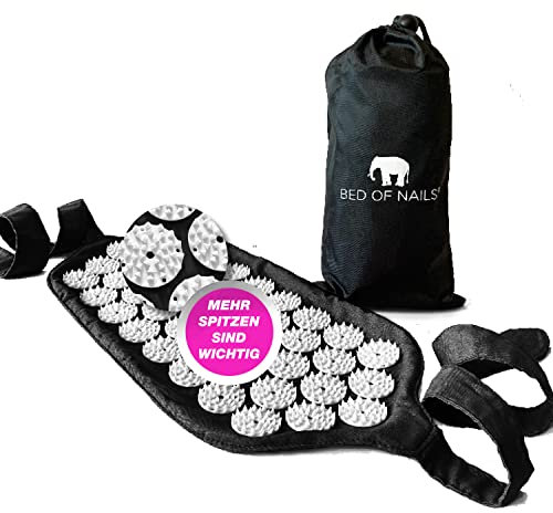 BED OF NAILS the Comfortable Acupressure Strap — Mini Acupuncture Mat, 1,848 Nails, On-the-Go Back Pain Relief Acupressure Mat —Wellness Gifts for Women and Men - With Carry Bag- 38 x 20cm, JetBlack