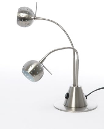 Dapo Wunderschöne LED Tischleuchte Wandleuchte Nachttischleuchte Bingo mit gelochten Metall Schirmen und Zwei Flexarmen, Nickel 2 x G4