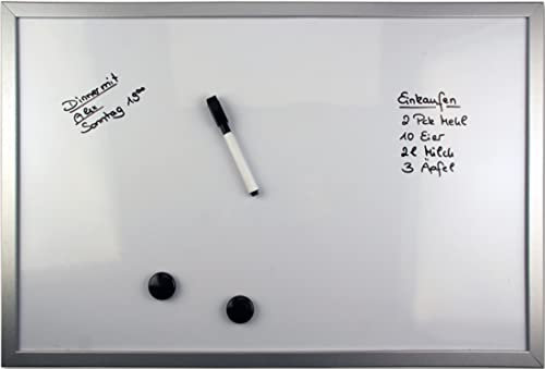 Rheita 9561 Magnet-Memo-Board 60 x 40 cm mit 2 Magneten und Boardmarker, Papprückwand,weiß/silber