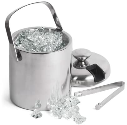bar@drinkstuff Double Wall Ice Bucket with Tongs Insulated Stainless Steel 1.5L