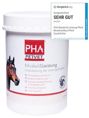 PHA Muskel & Leistung für Pferde – Mineralstoffe und Vitamine für Muskelaufbau & Leistungsfähigkeit, mit Vitamin E, Magnesium & Selen, Pulver 850 g