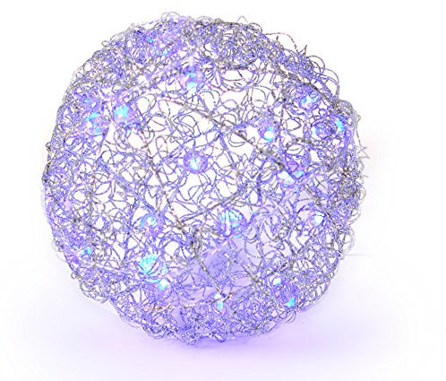 LED Leuchtkugel Dekokugel 25 cm Metall Silber 20 LED Blau, Weihnachtsdeko Fenster, Dekoration Weihnachten Weihnachtsbeleuchtung Innen Fenster