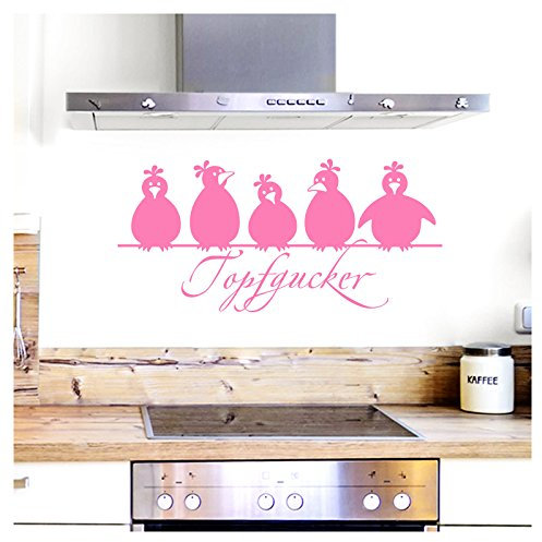 Grandora Wandtattoo Topfgucker 5 Vögel I Hellrosa 58 x 27 cm I Küche Spruch Zitat Aufkleber selbstklebend Wandaufkleber Wandsticker W862