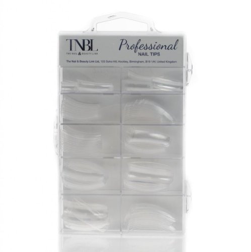 TNBL Professional Nail Tips Box of 100 for Acrylic Nail Extensions Sizes Various Sizes (CLEAR)