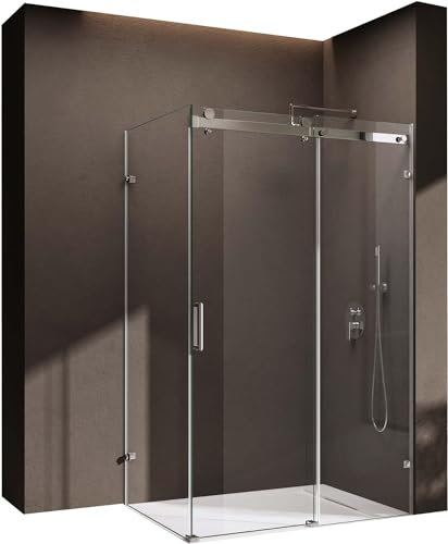 doporro Cabine de Douche rectangualire avec Porte Coulissante 90x140x195cm Paroi de Douche Montage Réversible Ravenna17-2 en Verre Transparent Pare Douche
