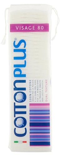 Cotton Plus VISAGE 80 pz. - LINEA BEAUTY | DISCHETTI PRETAGLIATI 100% PURO COTONE | Dischetti struccanti per la pulizia del viso soffici e resistenti.