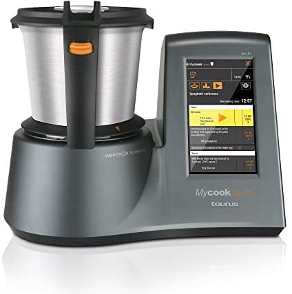 Taurus Mycook Touch Robot de Cocina, wifi, 1600 W, 2 L, hasta 140 grados, multifunción, más de 8000 recetas, Vaporera 2 niveles y cestillo de inox 29x36x26cm, Color Gris