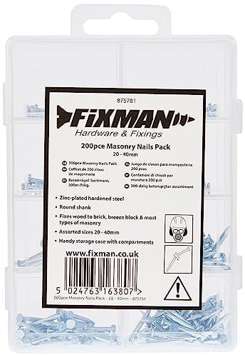 Fixman 875781 Confezioni 200 Pezzi di Chiodi per Muratura, Grigio