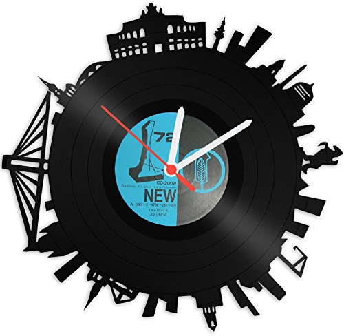 GRAVURZEILE Schallplattenuhr - Skyline Dresden 2018 - Wanduhr aus gegossenem Vinyl mit Stadt Skyline 30 cm - Upcycling Design-Uhr Wand-Deko Vintage-Uhr Wand-Dekoration Retro-Uhr - Made in Germany