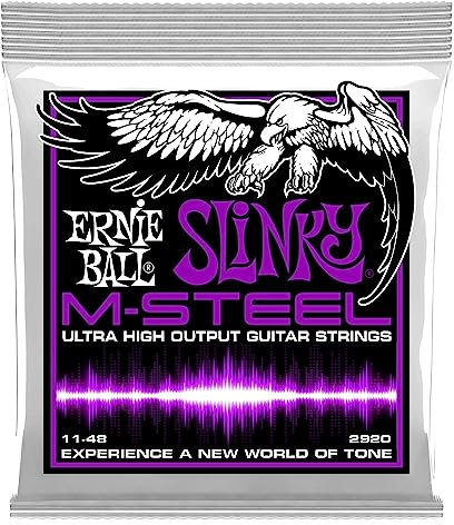 Ernie Ball Power Slinky M-Steel - Cuerdas para guitarra eléctrica, calibre 11-48