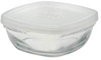 Duralex – Ciotola Quadrata impilabile, 11 cm, con Coperchio in Vetro Smerigliato, Trasparente