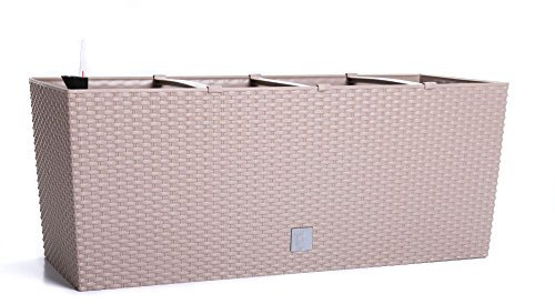 Blumentopf Blumenkasten Blumenkübel Pflanztopf Rechteckig Polyrattan Bewässerungssystem Wasserspeicher Wasserstandsanzeiger 4 Farben 2 Größen von rg-vertrieb (600 Mocca)
