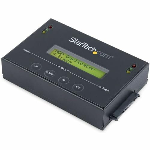 StarTech.com 1:1 Selbständige Festplatten Klonstation und Löscher, SATA HDD/SSD Disk Kloner & Löscher, LCD Bildschirm, TAA Konform, Betriebssystem unabhängig (SATDUP11)