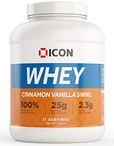 ICON Nutrition Whey Protein Powder — Cinnamon Vanilla Swirl — High Protein, Grass Fed, Low Carbs & Fat, Gluten-Free, Complete Amino Acid Profile, Cold Shakes or Mix with Foods — 2.27kg, 71 Servings