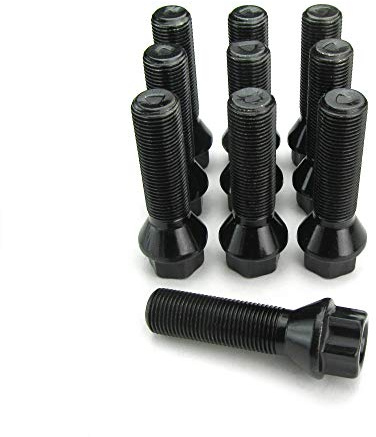 JOM Car Parts & Car Hifi GmbH 770028 Kit de 10 Vis, Boulons, boulonnerie longue M 14 x 1,25 43 mm pour les cales d'élargissement de voie de roue, jante, boulonnerie Assise / collet conique - Qualité Allemande.