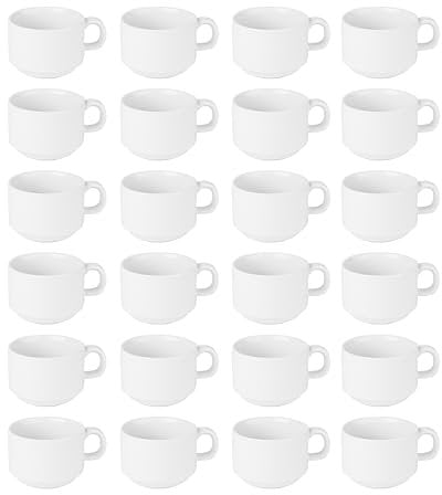 Olympia Athena Stacking Cups 200 ml / 7 oz (Pack of 24), White Porcelain, Teacups and Coffee Cups, Catering Equipment, Chip Resistant, Fits Saucer CC202, Microwave / Dishwasher Safe, CC200
