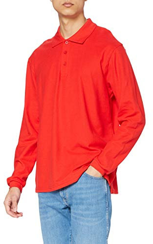 Fruit of the Loom Men's Premium Long Sleeve Polo Shirt, Red, Medium