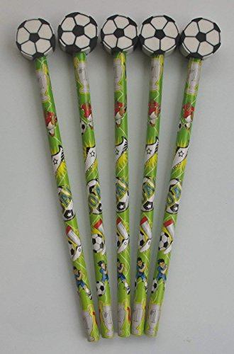 6 Football Pencils & Erasers (Boys Party Bag Fillers)