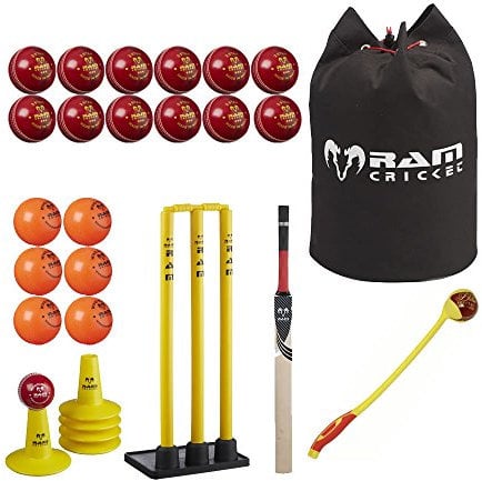Ram Cricket Batting Coaching Bundle - Junior & Senior Available - Balls, Bat, Stumps, Tees, Bag (Junior)