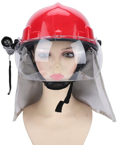 Yechiry Rettungshelm mit Scheinwerfer, Roter Schutzhelm, Notfall-Feuerwehr-Schutzhelm mit Schutzbrille, Abnehmbarer Entzündungshemmender Schal für Einsätze Im Freien