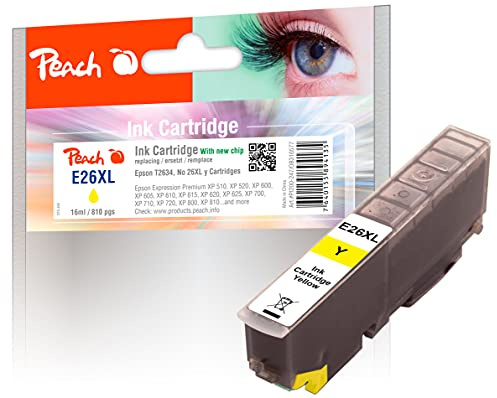 Peach E26 Druckerpatrone XL gelb ersetzt Epson No. 26XL y, C13T26344010 für z.B. Epson Expression Premium XP -510, Epson Expression Premium XP -520, Epson Expression Premium XP -600