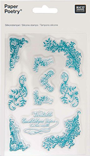 Rico Design Stempel Kunstblumenstrauß aus Silikon mit Ornament-Blau Petrol
