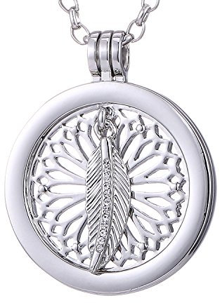 Morella Damen Halskette 70 cm Edelstahl und Anhänger mit Coin Traumfänger Glücksfeder Silber in Schmuckbeutel