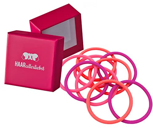 HAARallerliebst® unisex Silikon Haargummis 9 Stück - Premium Haargummi Zopfgummi pink coralle ultra starker Halt - Männer Herren Damen Mädchen - Hair ties Sport - Haarschmuck inkl Box zur Aufbewahrung
