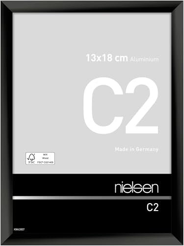 nielsen Bilderrahmen, 13 x 18 cm, Aluminium, Schwarz glanz, Fotorahmen zum Auftstellen und Aufhängen im Hoch- & Querformat, Echtglas, C2