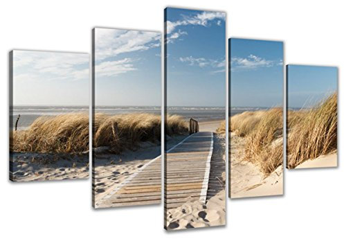 Visario Bild auf Leinwand der Deutschen Marke 200 x 100 cm fünfteilig Strand 6310 Bilder Kunstdrucke Wandbild
