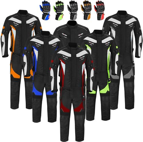 Waterproof Motorbike Motorcycle 2 Piece Full Suit with Gloves Cordura Fabric (Grey, M - 38 Chest / 32 Waist + Free Gloves)