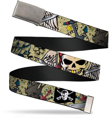 Buckle-Down Damen Web Belt Dead Men Tattoo 1.5 Grtel, Mehrfarbig, 4 cm Breit-Hose Oben-107 cm Pant Größe