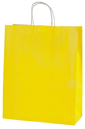 Thepaperbagstore 20 Yellow Medium Paper Bags with Handles 25x11x31cm | Strong recyclable kraft paper bags with sturdy handles, ideal for gifts, retail, parties and events.