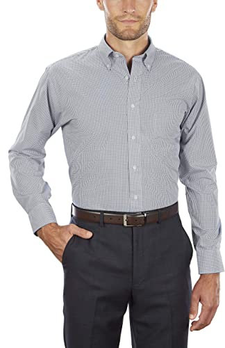 Van Heusen Men's Regular Fit Gingham Button Down Collar Dress Shirt, Black, 15.5-16 Neck 33-34 Sleeve