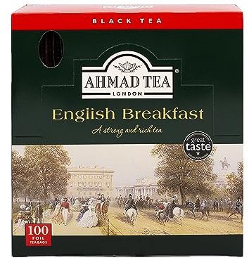 Ahmad Tea - English Breakfast - Schwarzer Frühstückstee - Assam & Ceylon Tee - Einzeln Verpackte, Aromaversiegelte Teebeutel mit 2g Tee pro Portion - 100 Teebeutel mit Band
