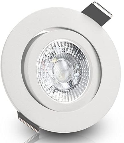 trendlights24 Bianco LED Einbaustrahler Weiß matt 12er Set 7W dimmbar 230V | Decken Einbauleuchte, rund, LED Spots, GU10, 50° Abstrahlwinkel, Warmweiß, 3000K, austauschbar, Deckenspots, schwenkbar